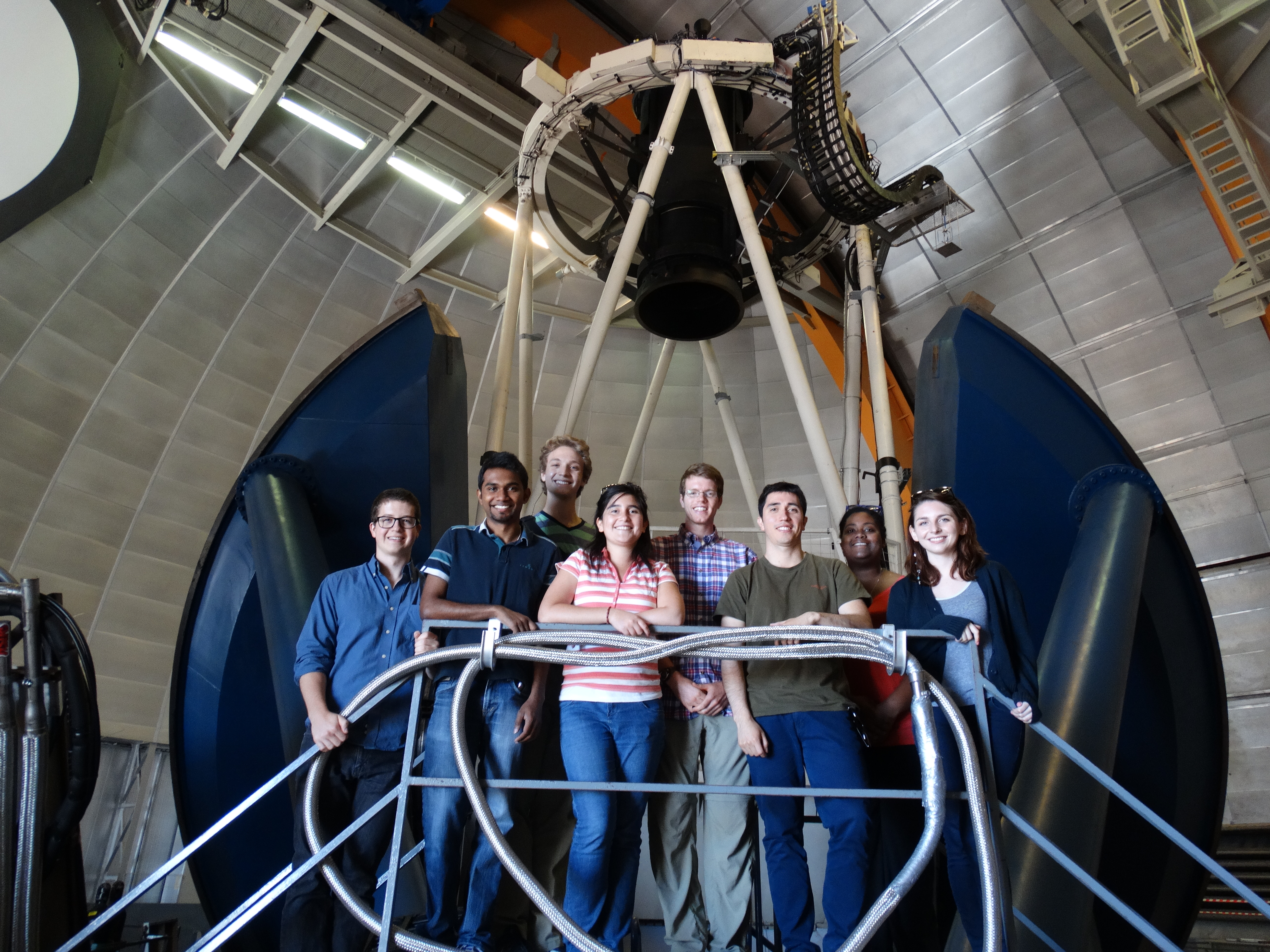 The 2015 REU and PIA students in front of the 4-m Blanco Telescope on Cerro Tololo